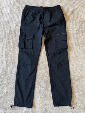 Akademiks Cargo Pants Mens Size Medium Black Utility Drawstring Stretch